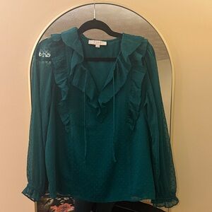 LOFT Emerald Green Ruffle Blouse